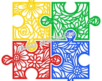 Conciencia del autismo PNG Formatos PDF y JPG/Sublimación/Camisetas/Vasos/Pegatinas/Autismo png/Piezas de rompecabezas de autismo/Conciencia del autismo/Floral