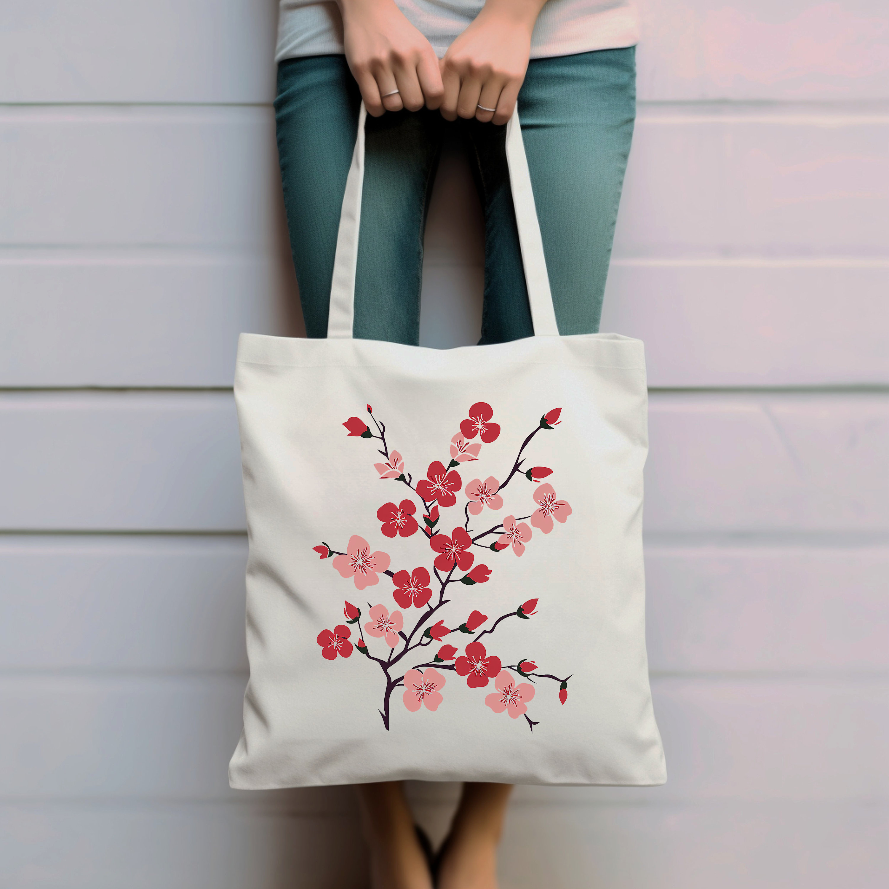 Customized Cherry Blossom Oil Paint Tote Bag For Women Lady Elegant Handbags  Reusable Linen Shopping Bags Double Side Print - AliExpress