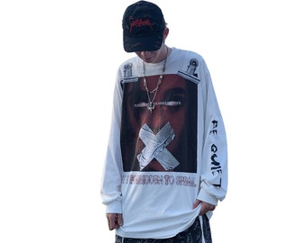 Streetwear Tee Cotton Pullover Shut Silent Graphic Sweatshirt for Men