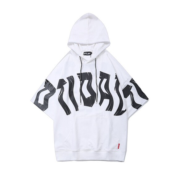 Streetwear Fashion Black Half Sleeve Hoodie Hip Hop Letter - Etsy