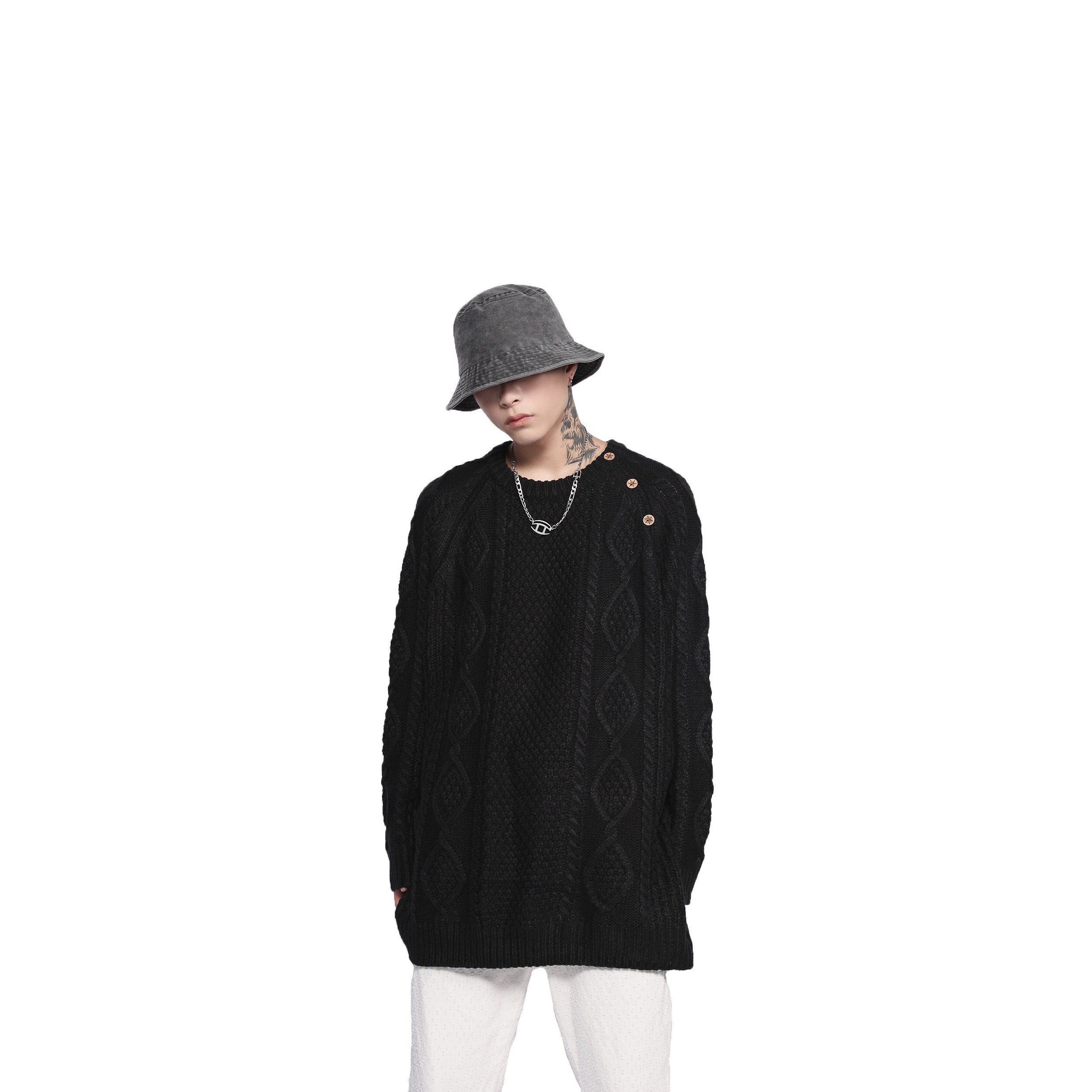 Mens Streetwear Vintage Black Knitted 