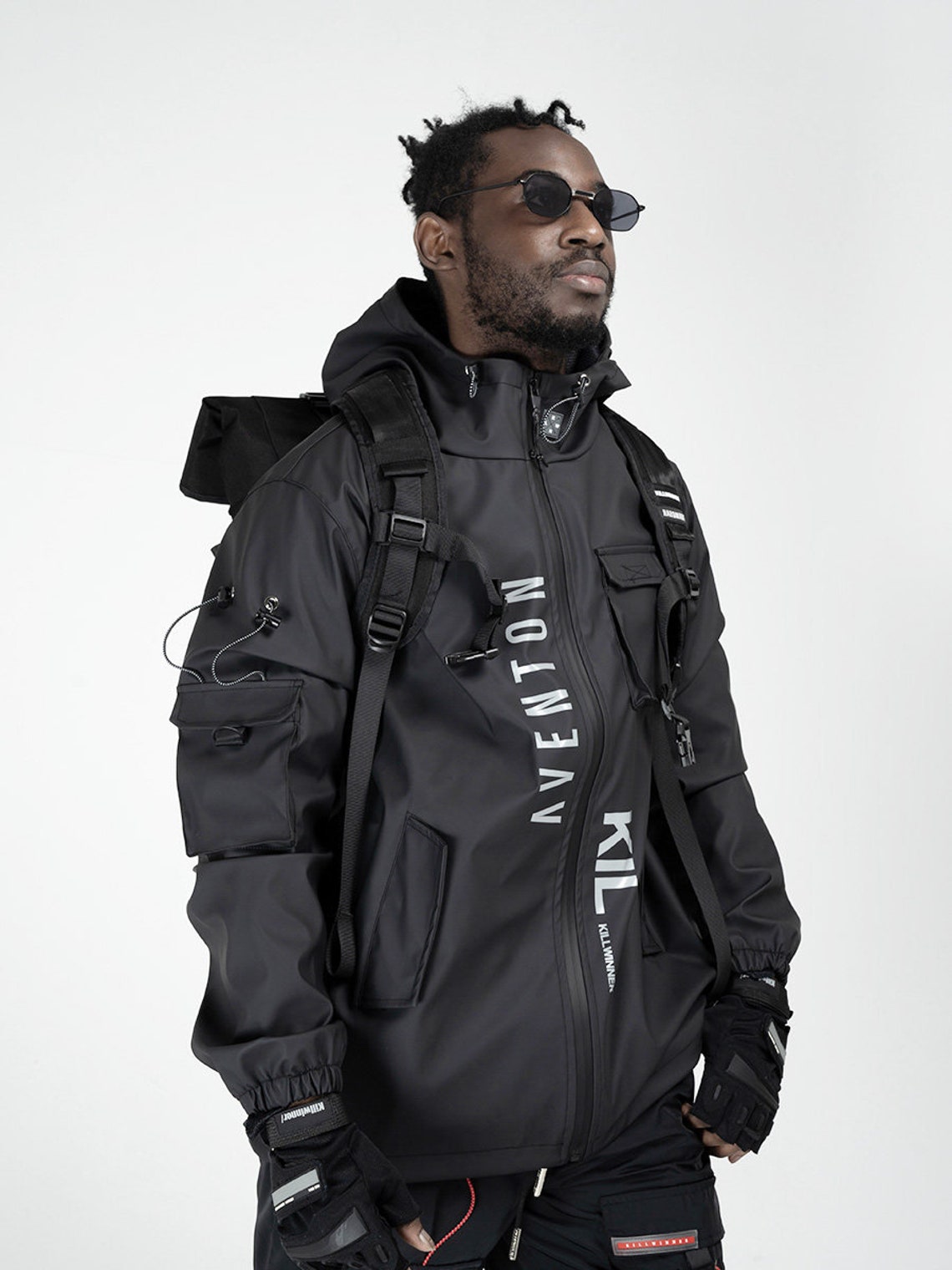 MFCT Streetwear Black Techwear Windbreaker Faux Leather Jacket | Etsy