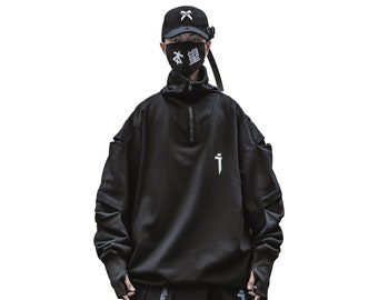 MFCT Japanese Streetwear Cyberpunk Black Techwear Hoodie Men | Etsy