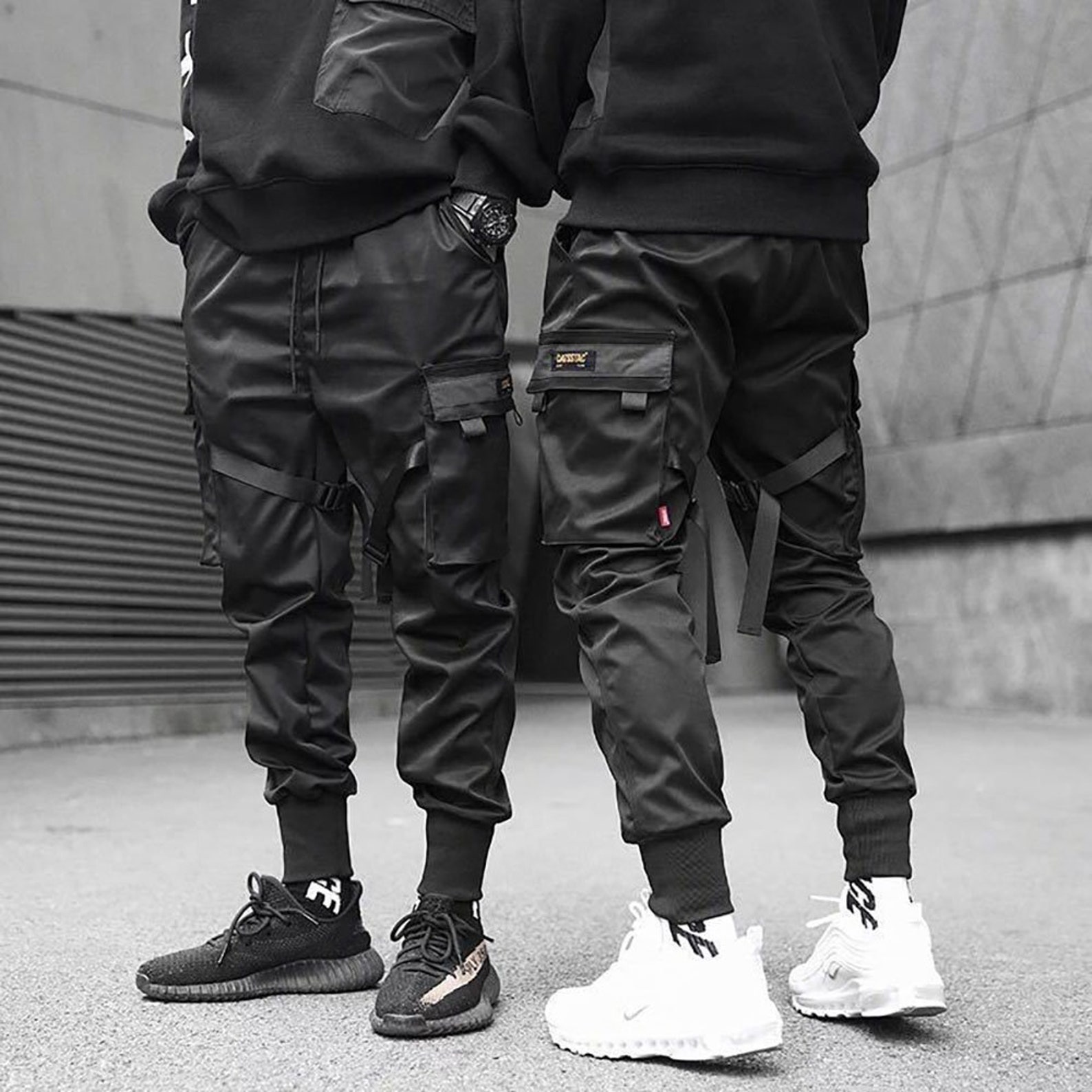 Matte Black Pants Cyberpunk Techwear Cargo Streetwear Joggers Etsy