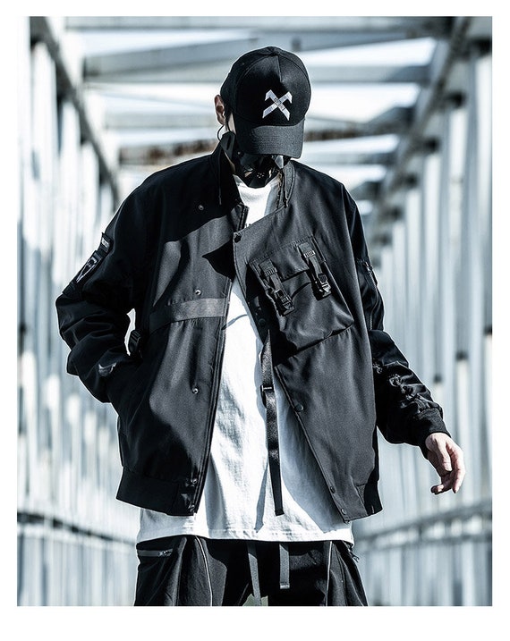 Dark Streetwear Fashion Bomber Jacket for Men Techwear Multi-pocket Windbreaker