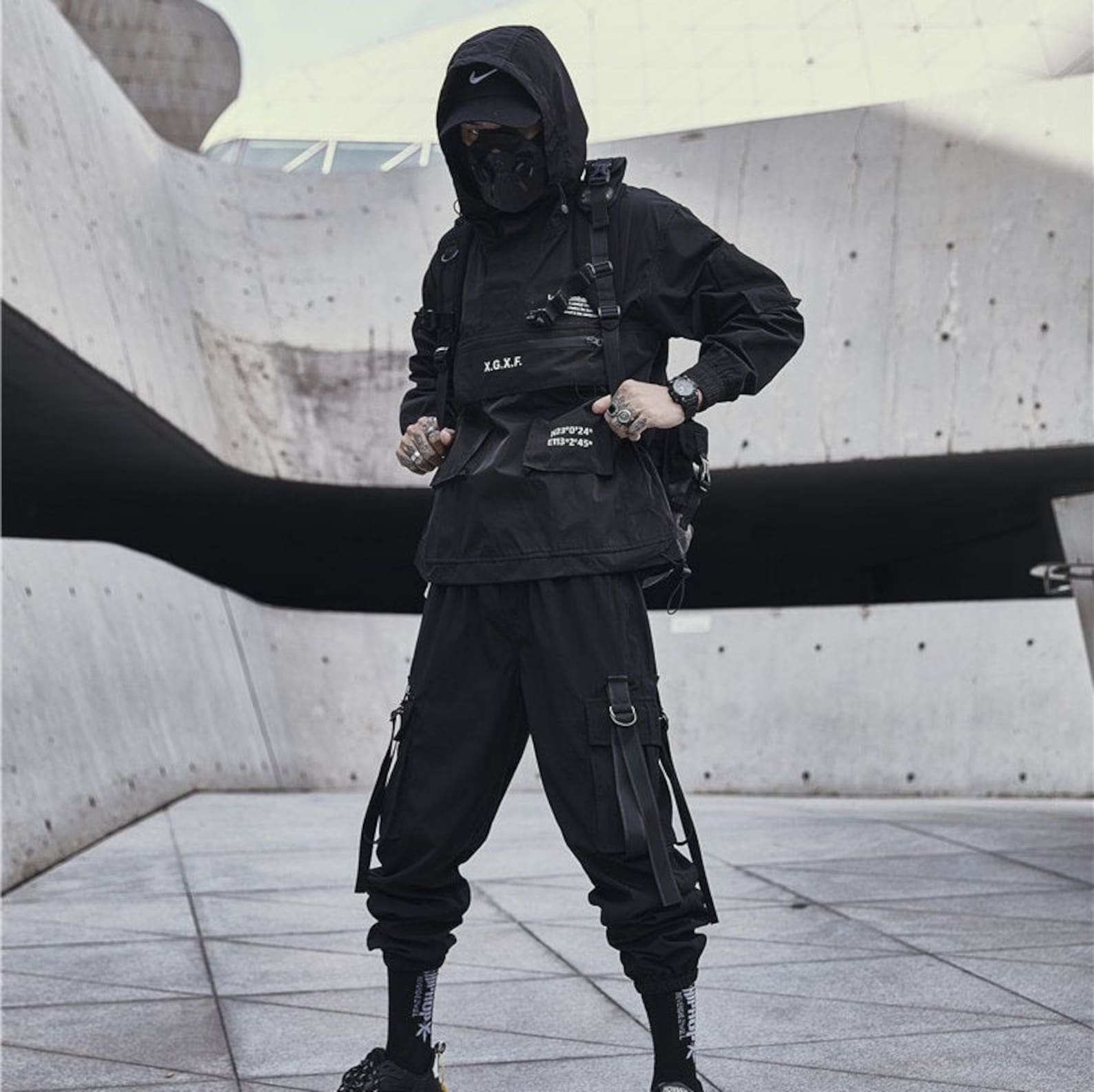MFCT Japanese Streetwear Black Waterproof Hooded Techwear - Etsy