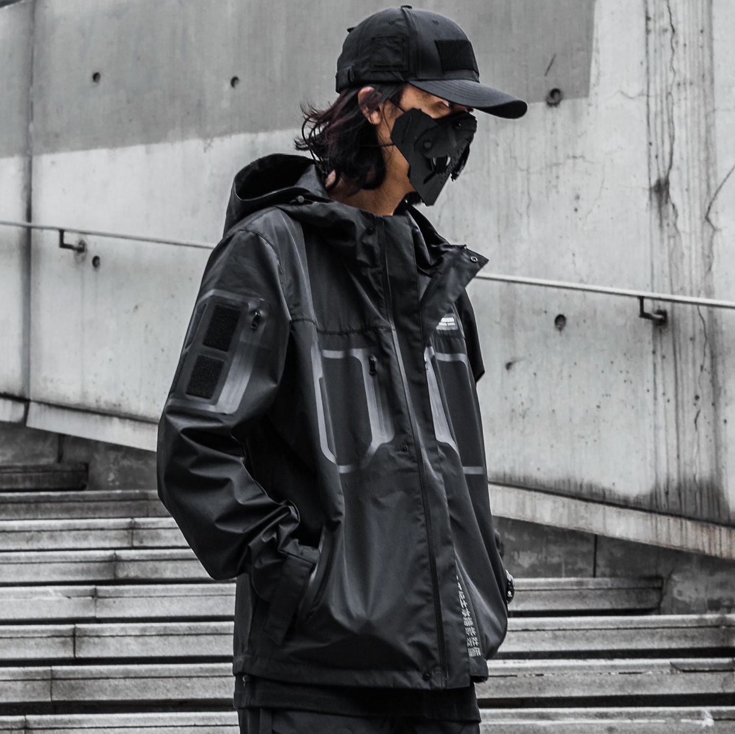 Black Tactical Jacket for Men Techwear Multi-pocket Functional Jacket
