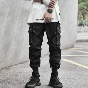 90s Matte Black Cyberpunk Techwear Cargo Pants Streetwear - Etsy