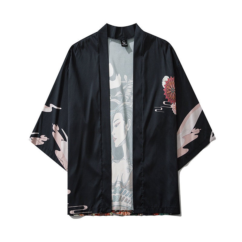 Summer Japanese Streetwear Geisha Kimono Shirts Casual Black - Etsy