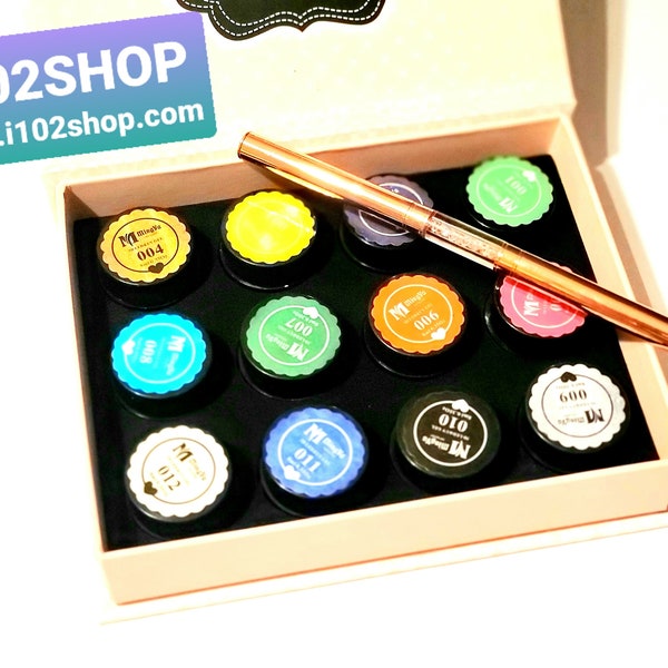 12 Color Gel Nail Art paint Drawing Color with Free Professional Line Brush