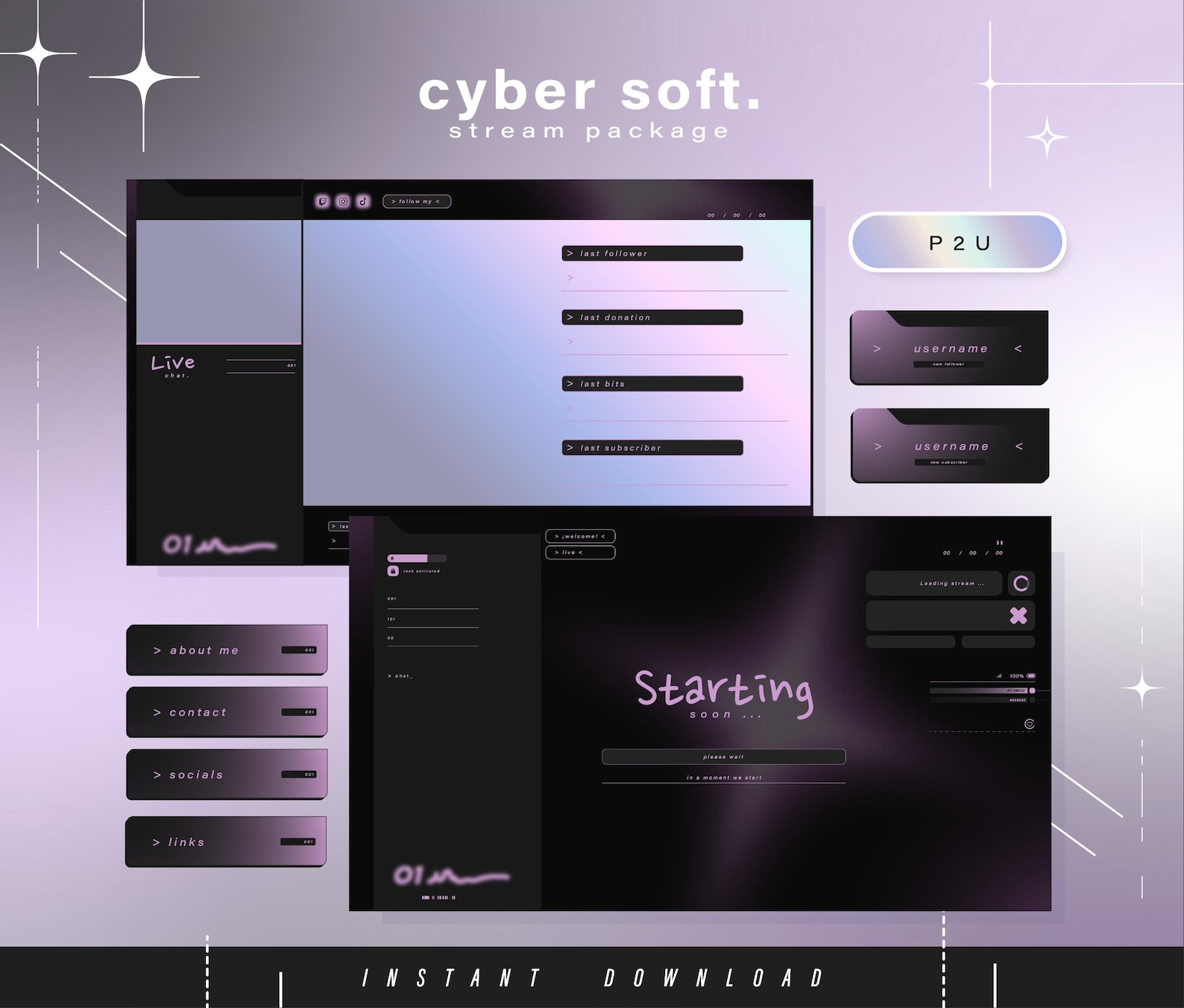 Cyber Soft Twitch Pack - Animated Minimal Stream Pack - Streaming ...