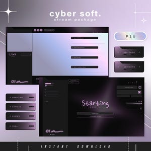 Cyber soft twitch pack - Animated Minimal  Stream Pack - Streaming Scenes - Twitch overlays - Animated screens - Twitch Panels