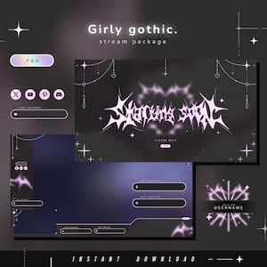 Girly Gothic – Twitch-Paket – Animiertes Stream-Paket – Streaming-Szenen – Twitch-Overlays – Animierte Bildschirme – Vtuber-Panels für Twitch-Streams