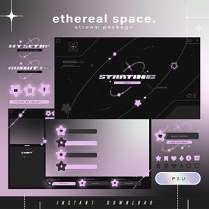 Ethereal space - y2k - Twitch Pack - Animated Minimal  Stream Pack - Streaming Scenes - Twitch overlays - Animated screens - Twitch Panels