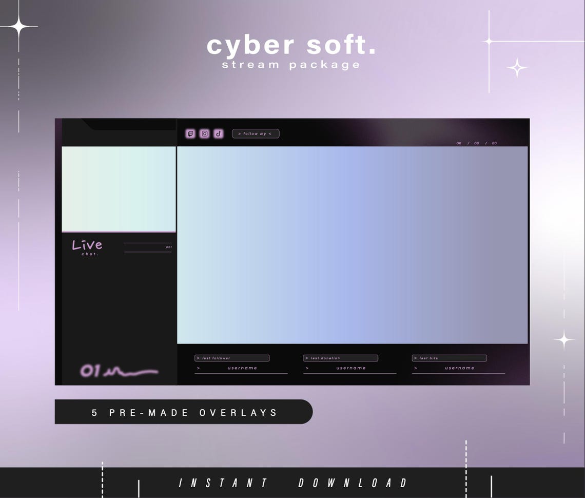 Cyber Soft Twitch Pack - Animated Minimal Stream Pack - Streaming ...