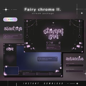 Fairy Chrome II - Pack Twitch - Pack de stream animé - Scènes de streaming - Overlays Twitch - Écrans animés - Panneaux Vtuber pour stream Twitch