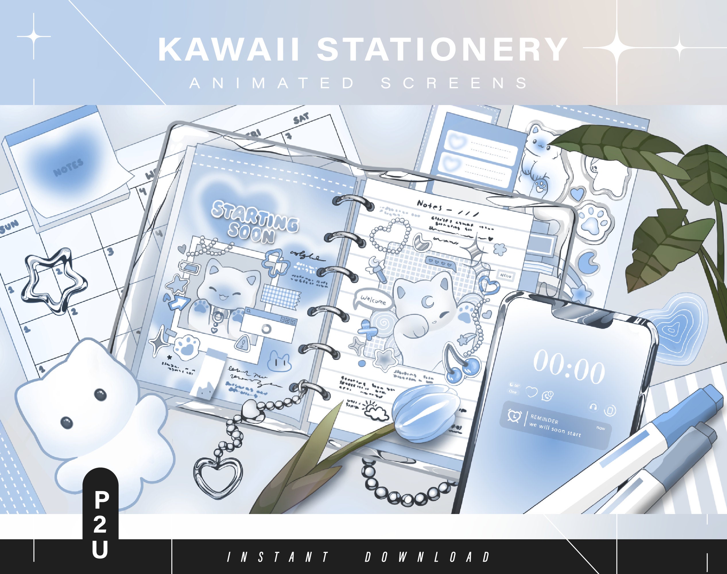 Kawaii stationery - Animated screens - Animated scenes for twitch -  Aesthetic screens - Animated screens - Twitch Ovelay - Twitch - Stream