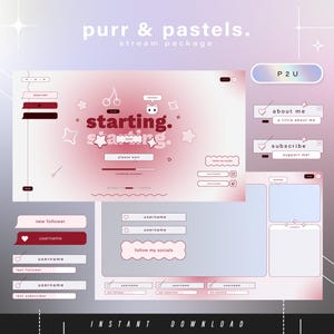 Purr & pastels - y2k - Twitch Pack - Animated Minimal  Stream Pack - Streaming Scenes - Twitch overlays - Animated screens - Twitch Panels