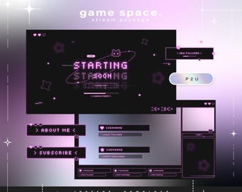 Espaço de jogo - Pacote Twitch - Pacote de transmissão animada - Cenas de transmissão - Sobreposições Twitch - Telas animadas - Vtuber - Painéis de transmissão Twitch