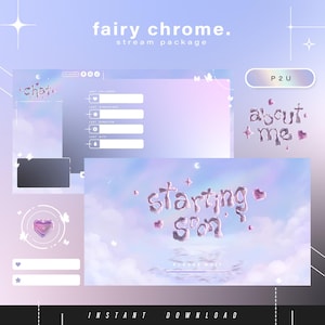Fairy chrome - Pacote de transmissão - Cenas de transmissão - Sobreposição do Twitch - Telas animadas - Painéis do Twitch - Transmissão - Estética - Twitch
