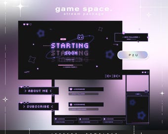 Espaço de jogo - Pacote Twitch - Pacote de transmissão animada - Cenas de transmissão - Sobreposições Twitch - Telas animadas - Vtuber - Painéis de transmissão Twitch