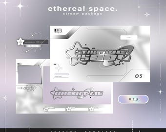 Espaço etéreo - Pacote Twitch y2k - Pacote de transmissão animada - Cenas de transmissão - Sobreposições Twitch - Telas animadas - Painéis Twitch