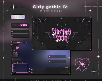 Girly Gothic IV - Pacote Gótico para Twitch - Pacote de Transmissão Animada - Cenas para Streaming - Sobreposições para Twitch - Telas Animadas - Vtuber - Transmissão para Twitch