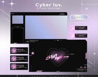 Cyber y2k Twitch Pack - Animated Minimal  Stream Pack - Streaming Scenes - Twitch overlays - Animated screens - Twitch Panels