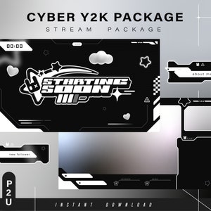 Bunny cyber y2k - Twitch Pack - Animated Stream Pack - Streaming Scenes - Twitch overlays - Animated screens - Vtuber- Panels Twitch Stream