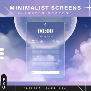 Könnte beinhalten: Ein minimalistisches animiertes Bildschirmdesign mit einem blauen und violetten Farbverlaufshintergrund mit Wolken und einem Halbmond. Der Bildschirm zeigt einen Countdown-Timer, Social-Media-Symbole und den Text "In Kürze verfügbar".