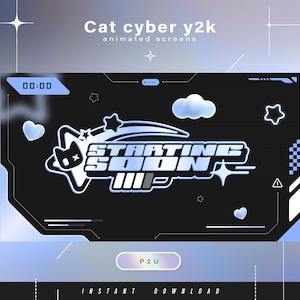 Cat cyber y2k animated screens - Animated scenes for twitch -  Aesthetic screens - Animated screens - Twitch Ovelay - Twitch - Stream