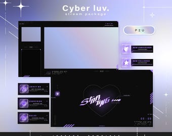 Cyber y2k Twitch Pack - Animated Minimal  Stream Pack - Streaming Scenes - Twitch overlays - Animated screens - Twitch Panels