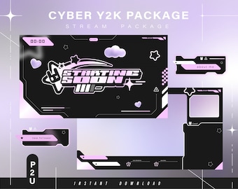 Bunny cyber y2k - Pacchetto Twitch - Pacchetto streaming animato - Scene di streaming - Sovrapposizioni Twitch - Schermate animate - Vtuber - Pannelli Twitch Stream