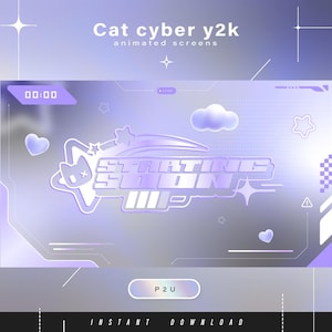 Cat cyber y2k animated screens - Animated scenes for twitch -  Aesthetic screens - Animated screens - Twitch Ovelay - Twitch - Stream