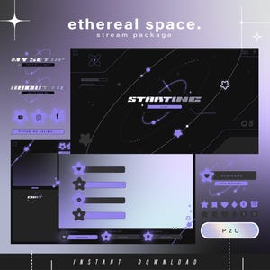 Ethereal space - y2k - Twitch Pack - Animated Minimal  Stream Pack - Streaming Scenes - Twitch overlays - Animated screens - Twitch Panels