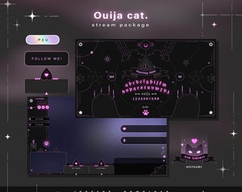 Ouija cat - Twitch Pack - Animated Stream Pack - Streaming Scenes - Twitch overlays - Animated screens - Vtuber- Panels Twitch Stream