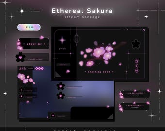 Ethereal Sakura- Twitch Pack - Animated Stream Pack - Streaming Scenes - Twitch overlays - Animated screens - Vtuber- Panels Twitch Stream