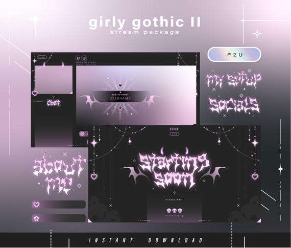 Girly gothic II - Twitch Pack - Animated Stream Pack - Streaming Scenes - Twitch overlays - Animated screens - Vtuber- Panels Twitch Stream