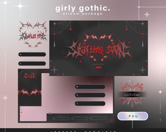 Girly gothic - Pacote Twitch - Pacote de Streaming Animado - Cenas de Streaming - Sobreposições Twitch - Telas Animadas - Vtuber - Painéis Twitch Stream