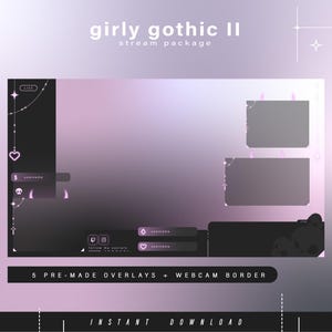 May include: A digital stream package with a girly gothic theme. The design features a gradient background in shades of purple and black, with decorative elements like hearts, stars, and skulls. The text "girly gothic II" and "stream package" are visible.