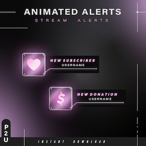 6x Animated cyber alerts - Animated alerts for twitch - Aesthetic alerts - Cute animated alerts for stream - Twitch - Stream