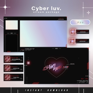 Cyber y2k Twitch Pack - Animated Minimal  Stream Pack - Streaming Scenes - Twitch overlays - Animated screens - Twitch Panels