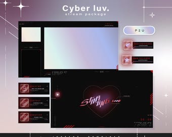 Cyber y2k Twitch Pack - Pacote de transmissão mínima animada - Cenas de transmissão - Sobreposições do Twitch - Telas animadas - Painéis do Twitch