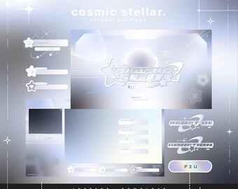 Cosmic stellar - y2k - Pacote Twitch - Pacote de transmissão mínima animada - Cenas de transmissão - Sobreposições Twitch - Telas animadas - Painéis Twitch
