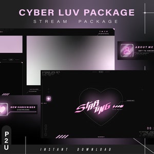 Cyber y2k Twitch Pack - Animated Minimal  Stream Pack - Streaming Scenes - Twitch overlays - Animated screens - Twitch Panels