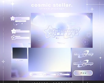 Cosmic stellar - y2k - Pacote Twitch - Pacote de transmissão mínima animada - Cenas de transmissão - Sobreposições Twitch - Telas animadas - Painéis Twitch