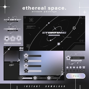 Ethereal space - y2k - Twitch Pack - Animated Minimal  Stream Pack - Streaming Scenes - Twitch overlays - Animated screens - Twitch Panels