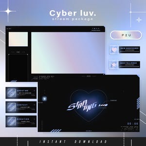 Cyber y2k Twitch Pack - Animated Minimal  Stream Pack - Streaming Scenes - Twitch overlays - Animated screens - Twitch Panels