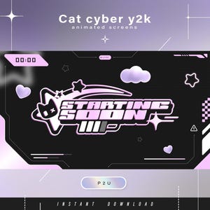 Cat cyber y2k animated screens - Animated scenes for twitch -  Aesthetic screens - Animated screens - Twitch Ovelay - Twitch - Stream