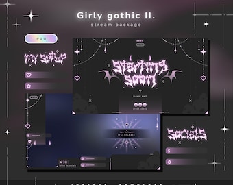 Girly Gothic II - Pacote para Twitch - Pacote de Transmissão Animada - Cenas para Streaming - Sobreposições para Twitch - Telas Animadas - Vtuber - Painéis para Transmissão na Twitch